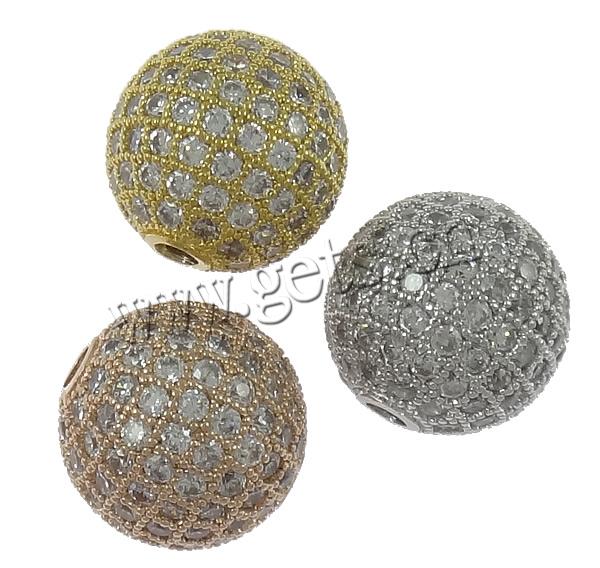 Cubic Zirconia Micro Pave Brass Beads, Round, plated, micro pave cubic zirconia, more colors for choice, 12mm, Hole:Approx 2mm, Sold By PC