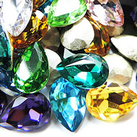 Crystal Cabochons, Teardrop, silver color plated & rivoli back & faceted, mixed colors 