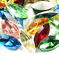 Crystal Cabochons, Horse Eye, silver color plated & rivoli back & faceted, mixed colors 