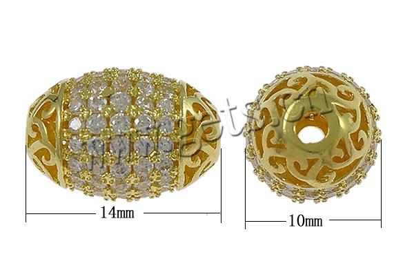Cubic Zirconia Micro Pave Brass Beads, Oval, plated, micro pave cubic zirconia & hollow, more colors for choice, 14x10mm, Hole:Approx 2mm, Sold By PC