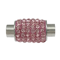 Round Stainless Steel Magnetic Clasp, with Rhinestone Clay Pave, Tube, with 108 pcs rhinestone Approx 4mm 