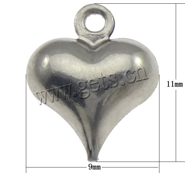 Stainless Steel Heart Pendants, plated, more colors for choice, 9x11x4mm, Hole:Approx 1mm, Sold By PC