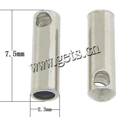 Stainless Steel End Caps, Tube, original color, 2.3x7.5mm, Hole:Approx 0.8mm, 1.5mm, Sold By PC