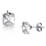 Stainless Steel Stud Earring, 316L Stainless Steel, Square, with Czech rhinestone, original color 