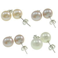 Sterling Silver Natural Pearl Stud Earring, Freshwater Pearl, sterling silver post pin, Round 