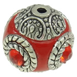Indonesia Jewelry Beads, with Zinc Alloy, Round, antique silver color plated, with rhinestone Approx 1.5mm 