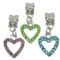 Zinc Alloy European Pendants, Heart, plated, Customized & with rhinestone cadmium free 26mm Approx 5mm 
