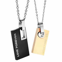 Couple Stainless Steel Necklace, 316L Stainless Steel, Rectangle, plated, for couple .5 Inch 