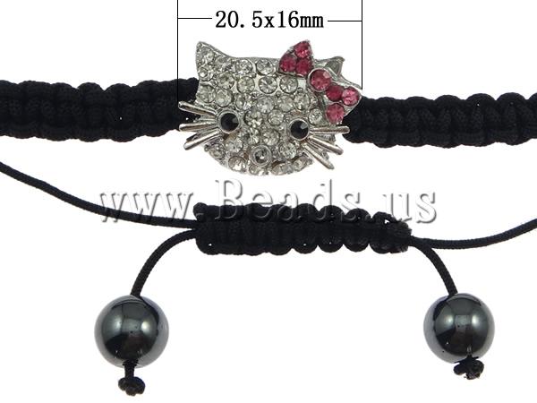 Pulseras de Aleación de Zinc estilo Woven Ball, con Cordón de cera, Gato, hecho a mano, con diamantes de imitación, más colores para la opción, longitud:aproximado 7-10 Inch, Vendido por Sarta