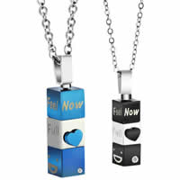 316L Stainless Steel Couple Necklace, Rectangle, plated, for couple & with Czech rhinestone Approx 17 Inch, Approx 19.5 Inch 
