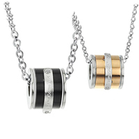 316L Stainless Steel Couple Necklace, Drum, plated, for couple & with Czech rhinestone & two tone  Approx 17 Inch, Approx 19.5 Inch 