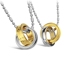 316L Stainless Steel Couple Necklace, Donut, plated, for couple & two tone, 19mm, 17mm Approx 21.5 Inch 