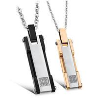 316L Stainless Steel Couple Necklace, Rectangle, plated, for couple & two tone  Approx 17 Inch, Approx 19.5 Inch 