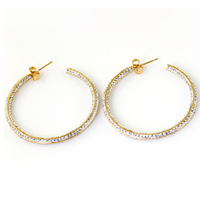 Stainless Steel Earring, gold color plated, with Czech rhinestone 