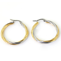 Stainless Steel Hoop Earring, Donut, plated, textured & two tone 