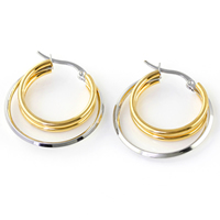 Stainless Steel Hoop Earring, Donut, plated, two tone 