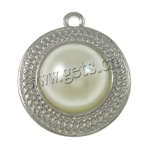 Glass Pearl Zinc Alloy Pendants, with Glass Pearl, Flat Round, plated, more colors for choice, nickel, lead & cadmium free, 21.5x25x7.5mm, Hole:Approx 2mm, Sold By PC