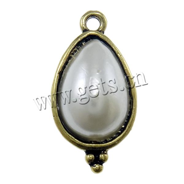 Glass Pearl Zinc Alloy Pendants, with Glass Pearl, Teardrop, plated, more colors for choice, nickel, lead & cadmium free, 12x23x6mm, Hole:Approx 2mm, Sold By PC