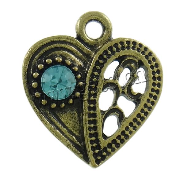 Pendentifs coeur en alliage de zinc, Placage, Personnalisé & avec strass, plus de couleurs à choisir, protéger l'environnement, sans nickel, plomb et cadmium, 15x17x4mm, Trou:Environ 2mm, Vendu par PC