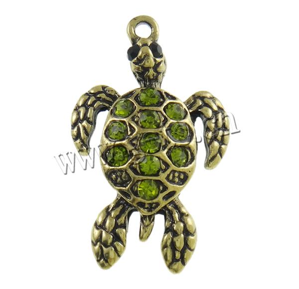 Pendentifs animaux en alliage de zinc, tortue, Placage, Personnalisé & avec strass, protéger l'environnement, sans nickel, plomb et cadmium, 20x33x5mm, Trou:Environ 2mm, Vendu par PC