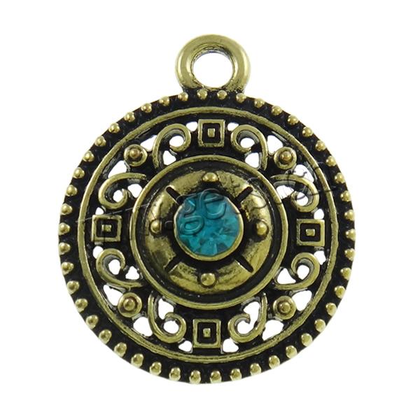 Zinc Alloy Jewelry Pendants, Flat Round, plated, with rhinestone, more colors for choice, nickel, lead & cadmium free, 22x27x5.5mm, Hole:Approx 3mm, Sold By PC