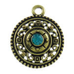 Zinc Alloy Jewelry Pendants, Flat Round, plated, with rhinestone nickel, lead & cadmium free Approx 3mm 