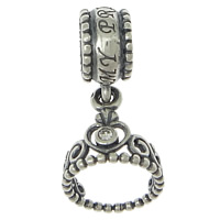 Thailand Sterling Silver European Pendant, Crown, micro pave cubic zirconia & with troll 18mm Approx 4mm 