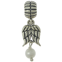 Thailand Sterling Silver European Pendant, Wing Shape, with pearl & with troll 28mm Approx 4mm 