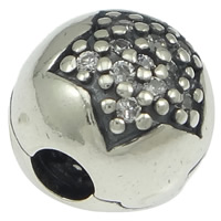 Thailand Sterling Silver European Clip, Round, micro pave cubic zirconia, 10mm Approx 3mm 