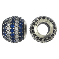 Perles zircon cubique en argent European, argent sterling 925, tambour, pavé de micro zircon & avec filetage, plus de couleurs à choisir Environ 4mm, Vendu par PC