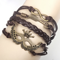 Combined Bracelet, PU Leather, wing & Katniss arrow & infinity, with Wax Cord & Zinc Alloy, antique bronze color plated, lead & cadmium free, 60mm Approx 6-7.8 Inch 