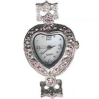 El Reloj De La Cabeza, aleación de zinc, Corazón, chapado en color de platina, con diamantes de imitación de Checo, libre de cadmio, 23x32mm, Vendido por UD