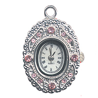 El Reloj De La Cabeza, aleación de zinc, Redondo Aplanado, chapado en color de platina, con diamantes de imitación de Checo, libre de cadmio, 19x25mm, Vendido por UD