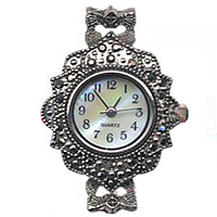 aleación de zinc Cabeza de reloj, Flor, chapado en color de platina, con diamantes de imitación de Checo, libre de cadmio, 26x31mm, Vendido por UD