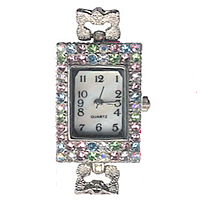 alliage de zinc cadran de montre, rectangle, Placage de couleur platine, avec les strass tchèques, sans cadmium Vendu par PC