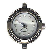 Zinc Alloy Watch Head, Flat Round, platinum color plated, with Czech rhinestone, cadmium free 