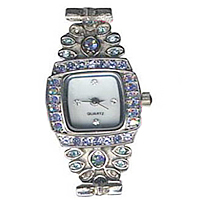 Zinc Alloy Watch Head, platinum color plated, with Czech rhinestone, cadmium free 