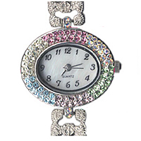 Zinc Alloy Watch Head, Flat Oval, platinum color plated, with Czech rhinestone, cadmium free 