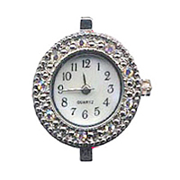 El Reloj De La Cabeza, aleación de zinc, Redondo aplanado, chapado en color de platina, con diamantes de imitación de Checo, libre de cadmio, 24x24mm, Vendido por UD