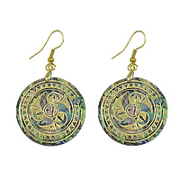 Abalone Shell Earring, with Brass, Flat Round, gold color plated, gold accent 53mm 