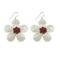 White Shell Earrings, with coral & Brass, Flower, platinum color plated 49mm 