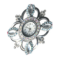 El Reloj De La Cabeza, aleación de zinc, chapado en color de platina, con diamantes de imitación de Checo, libre de cadmio, 45x45mm, Vendido por UD