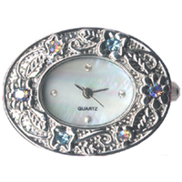 cadran de montre, alliage de zinc, ovale, Placage de couleur platine, avec les strass tchèques, sans cadmium Vendu par PC