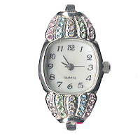 El Reloj De La Cabeza, aleación de zinc, chapado en color de platina, con diamantes de imitación de Checo, libre de cadmio, 19x33mm, Vendido por UD