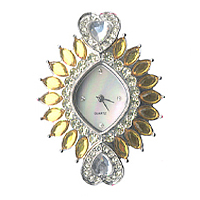 El Reloj De La Cabeza, aleación de zinc, Flor, chapado en color de platina, con diamantes de imitación de Checo, libre de cadmio, 32x46mm, Vendido por UD