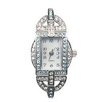 El Reloj De La Cabeza, aleación de zinc, chapado en color de platina, con diamantes de imitación de Checo, libre de cadmio, 19x40mm, Vendido por UD