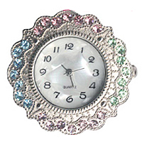 cadran de montre, alliage de zinc, fleur, Placage de couleur platine, avec les strass tchèques, sans cadmium, 33mm, Vendu par PC