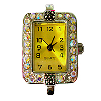 Zinc Alloy Watch Head, Rectangle, platinum color plated, with Czech rhinestone, cadmium free 