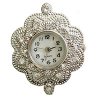 El Reloj De La Cabeza, aleación de zinc, Flor, chapado en color de platina, con diamantes de imitación de Checo, libre de cadmio, 25mm, Vendido por UD