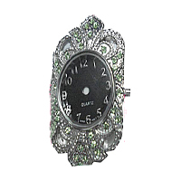 aleación de zinc Cabeza de reloj, chapado en color de platina, con diamantes de imitación de Checo, libre de cadmio, 23x36mm, Vendido por UD
